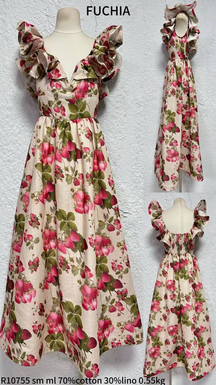 Midi-length dress. Cotton / linen