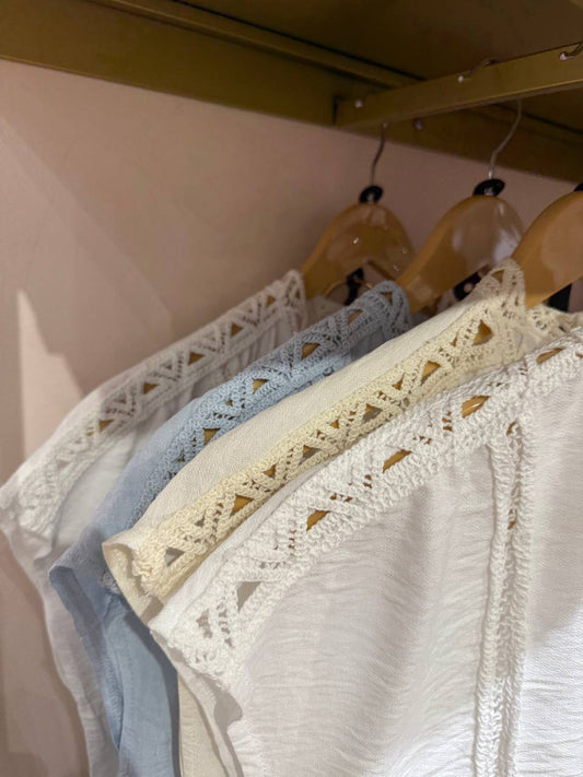 Airy set with lace inserts.