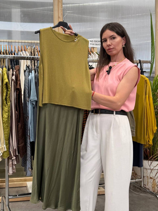 Silk skirt in khaki color