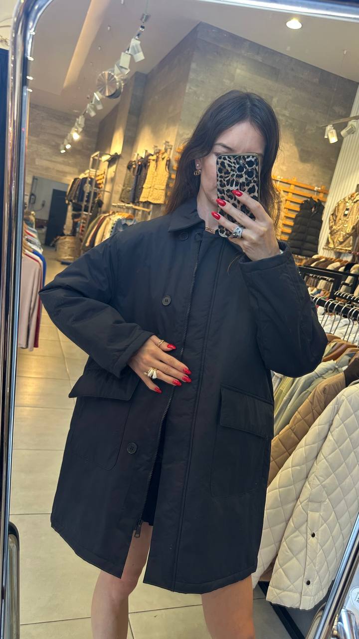 Quilted trench coat.