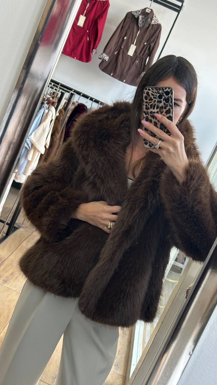 Loose fur coat with buttons
