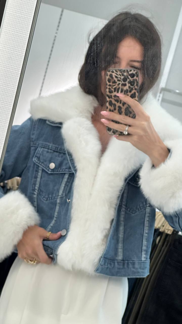 Denim jacket with fluffy fur