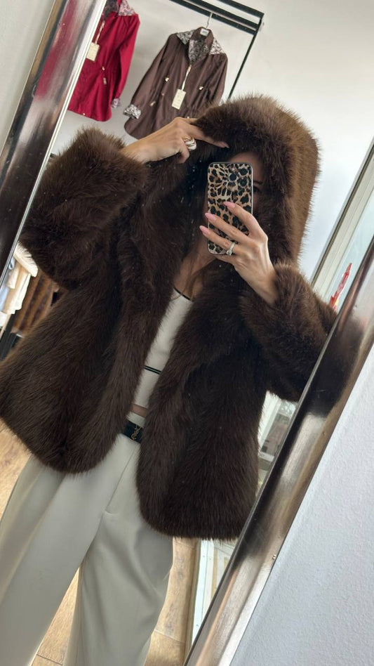 Loose fur coat with buttons