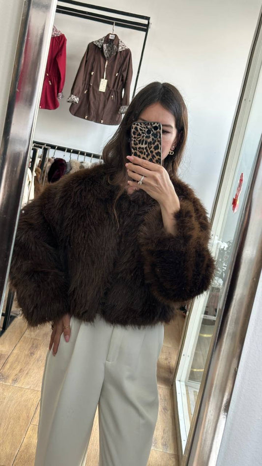 A shortened fox fur coat.