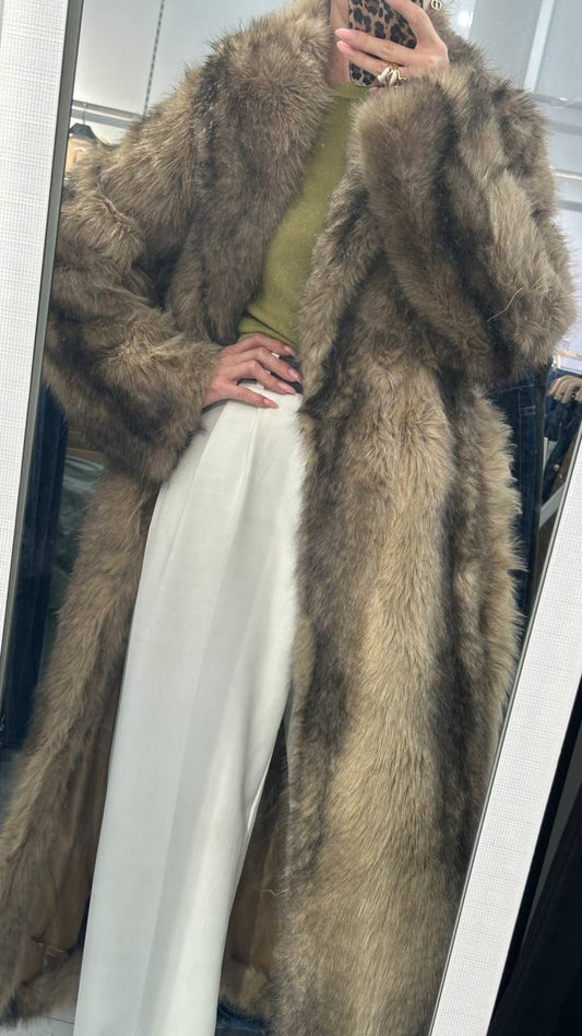 Long fur coat, perfect length.