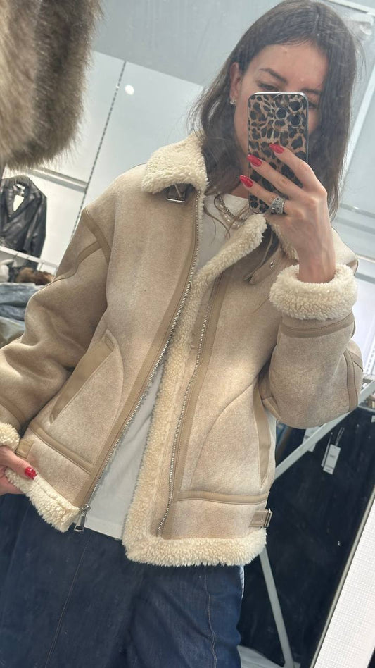 Aviator shearling coat