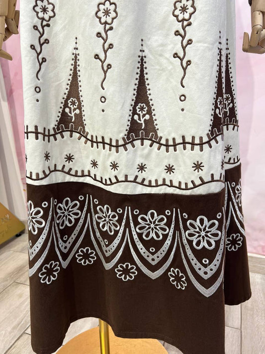 Cotton Midi Skirt with Embroidery