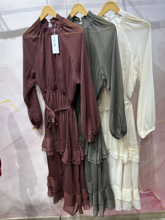 Flowing Viscose Dress with Ruffles