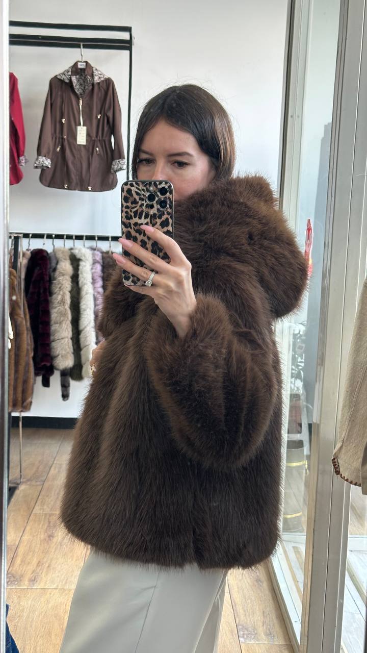 Loose fur coat with buttons