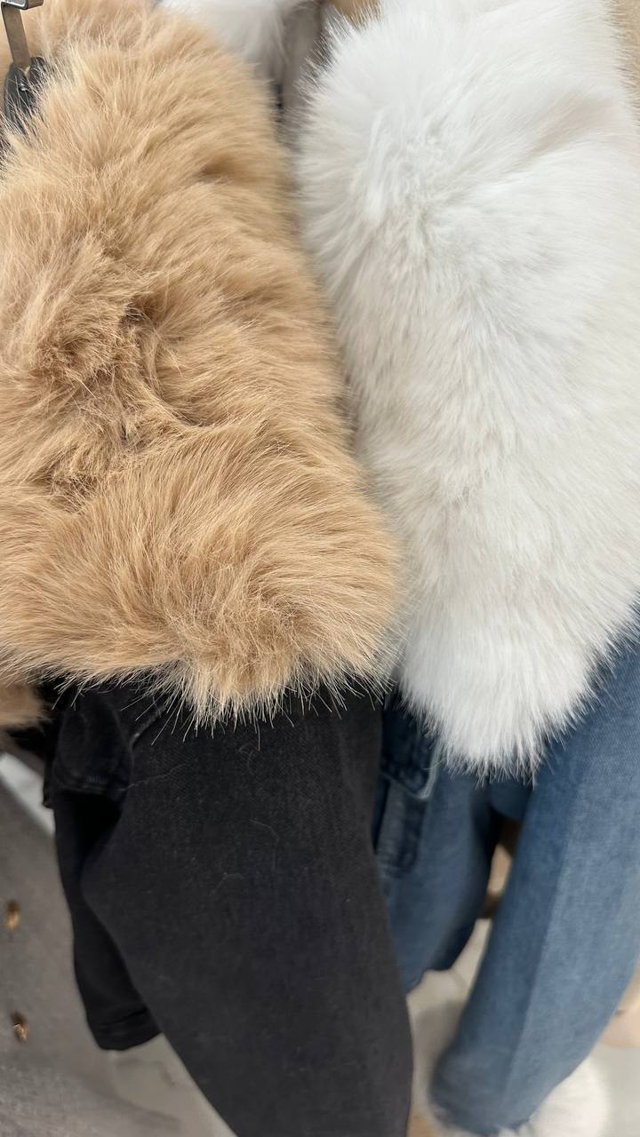 Denim jacket with fluffy fur