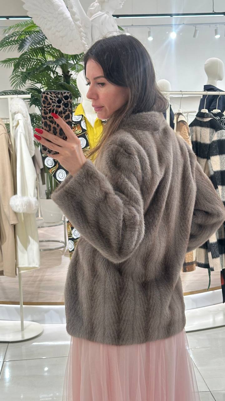 Elegant fur kimono-style wrap jacket