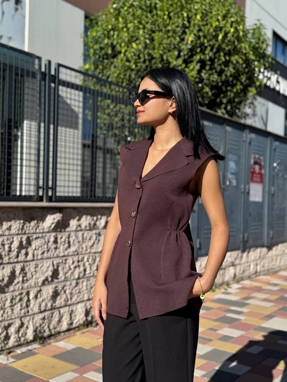 A knitted long vest