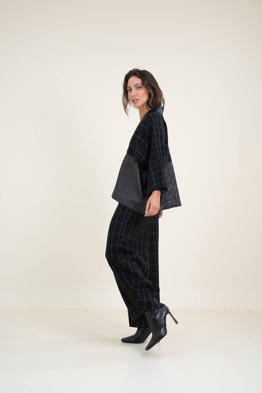 Elegant Knitted Suit from Viscose Fabric with Combined Inserts