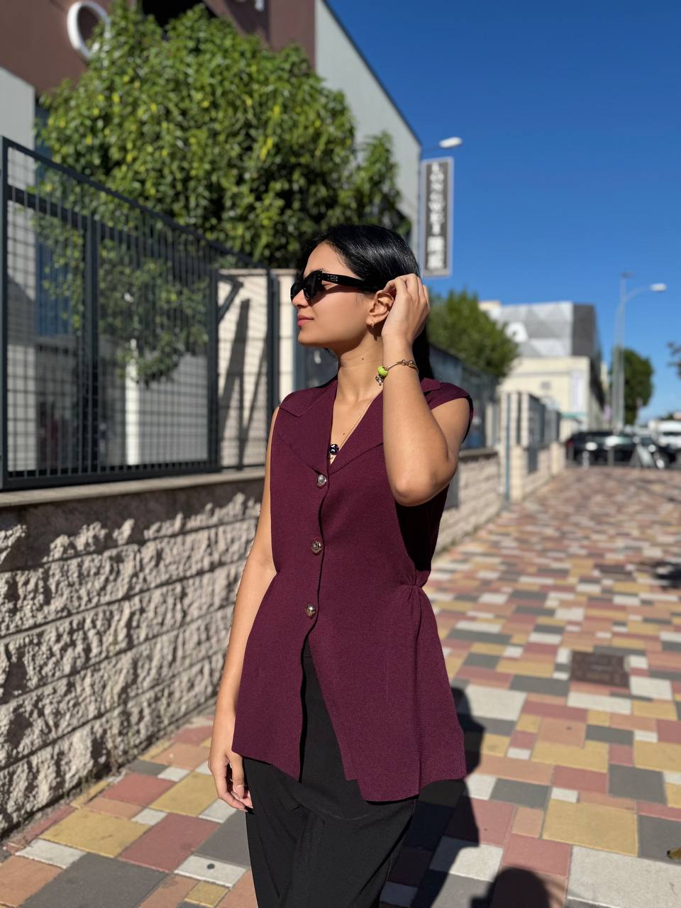 A knitted long vest