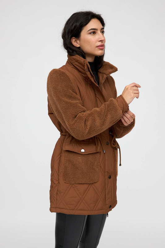 Teddy Quilted Jacket with Combined Sleeves