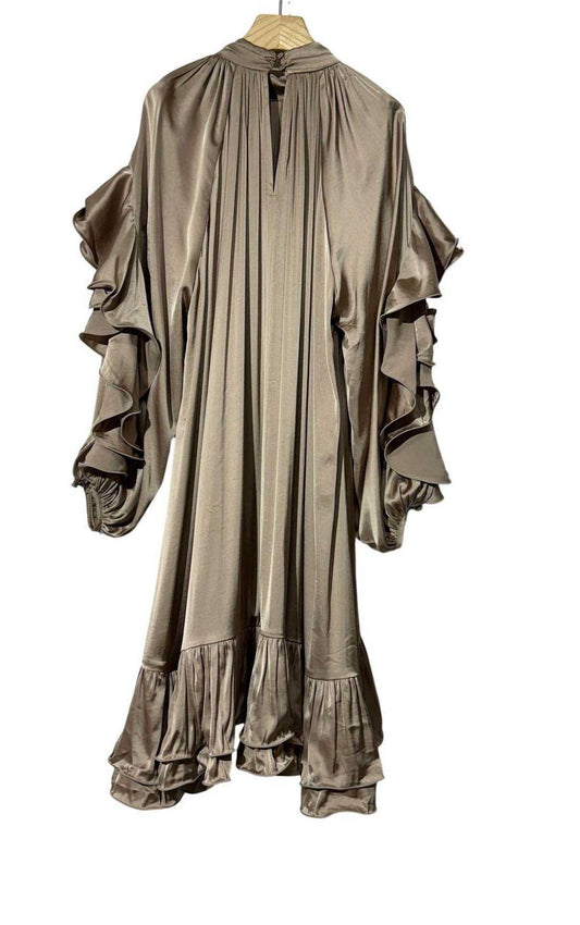 Romantic Silk Dress with Voluminous Ruffles