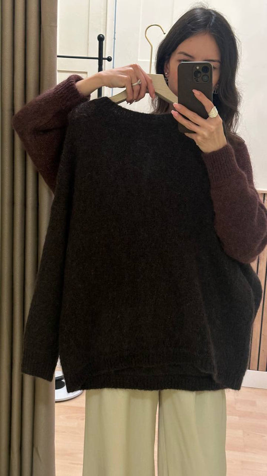 Mohair and Wool Jumper in Chocolate Color