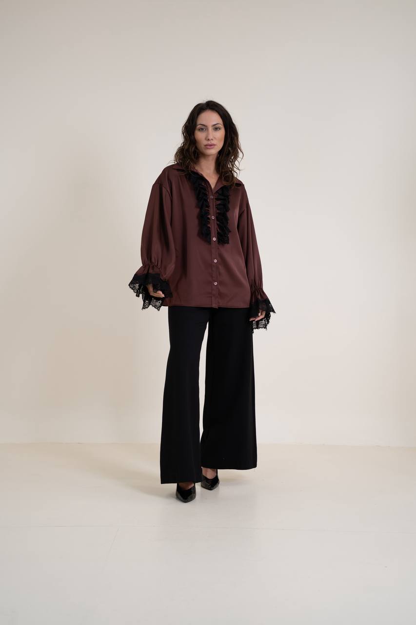 Voluminous Silk Blouse with Lace