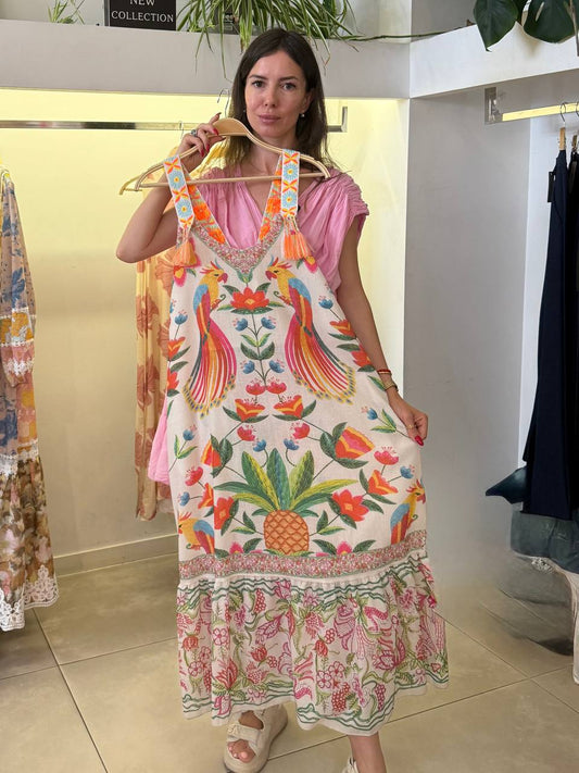 Medium-length sundress with a print