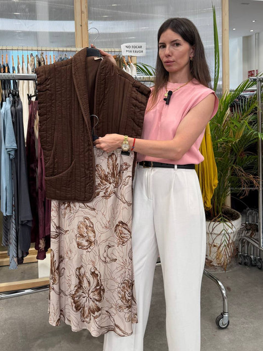 Chocolate vest and midi skirt