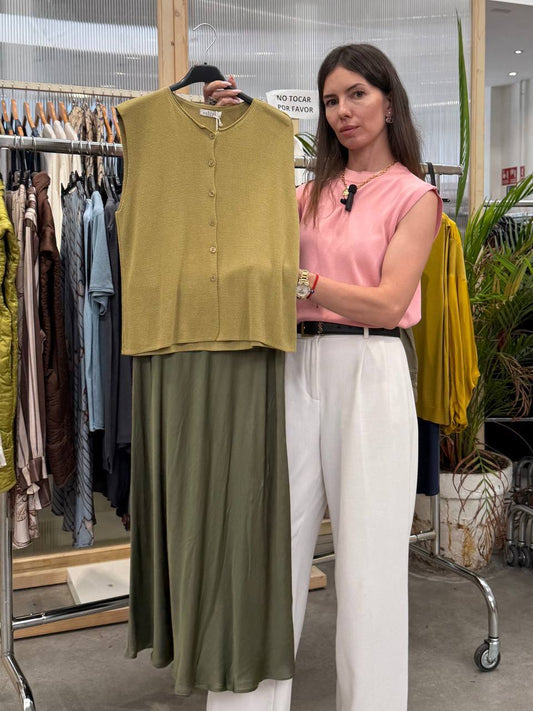 Silk skirt in khaki color
