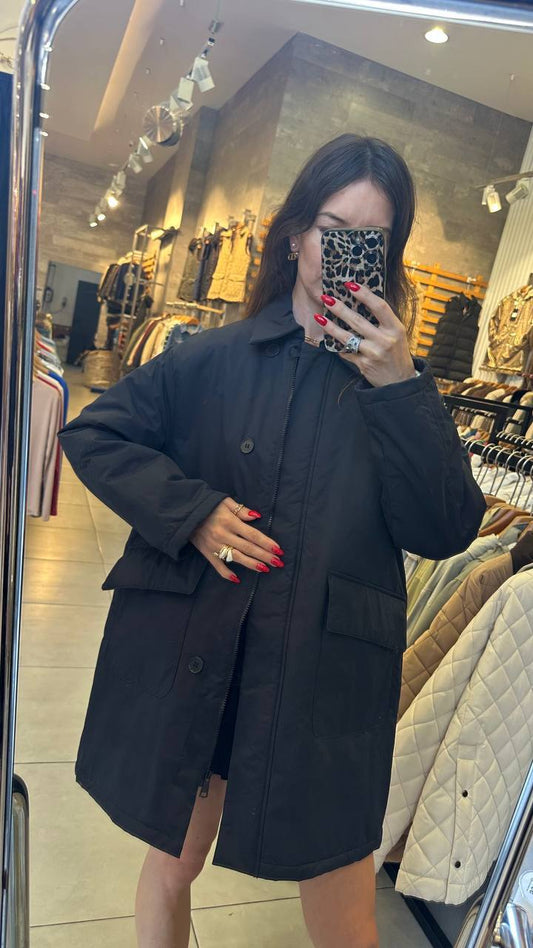 Quilted trench coat.