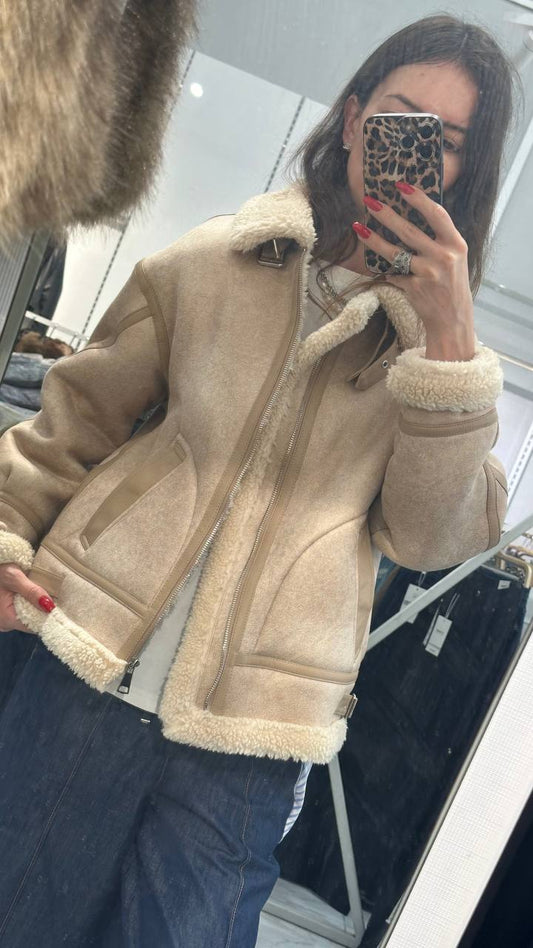 Aviator shearling coat