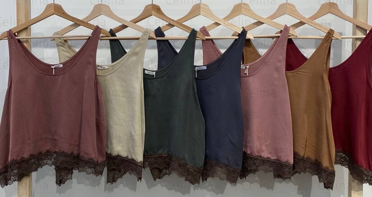 Loose-Fit Viscose Silk Top with Lace Trim
