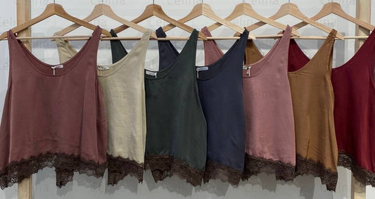 Loose-Fit Viscose Silk Top with Lace Trim