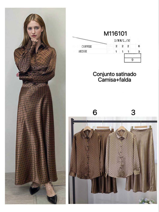 Satin Suit: Blouse + Full-Length Skirt