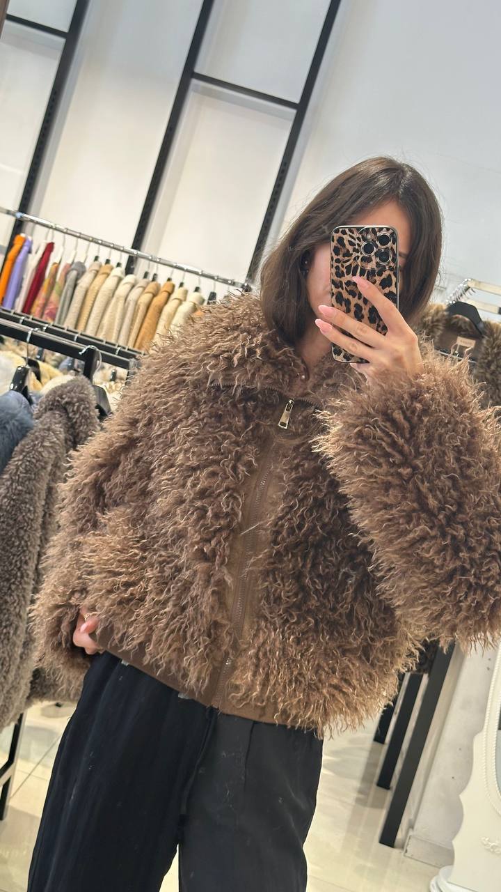 Bomber-style fur coat
