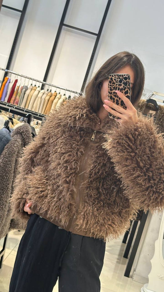 Bomber-style fur coat
