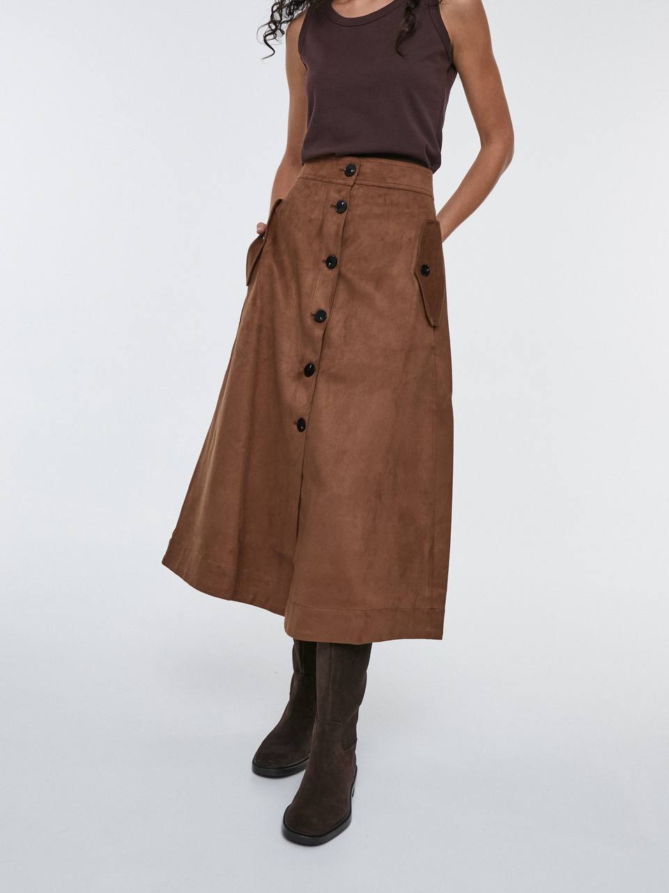 Soft Eco-Suede Midi Skirt