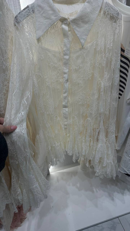 Chiffon Blouse with Voluminous Sleeves