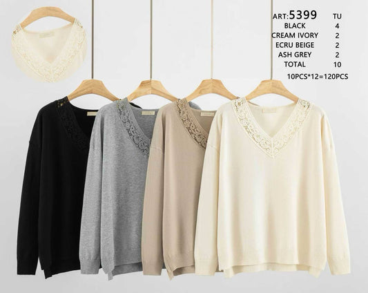 Loose-Fit Jumper with V-Neck and Minimal Stitching