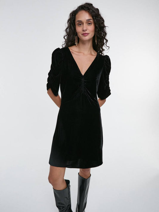 Velvet Dress with V-Neck