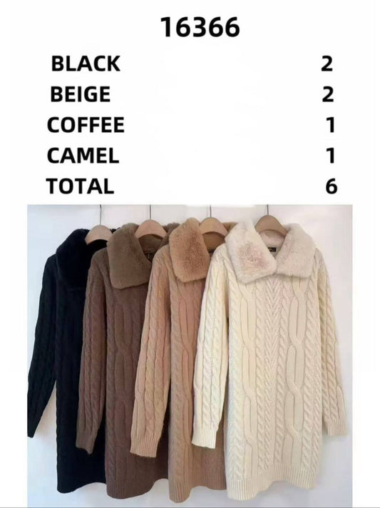 Tunic Dress with Fur Collar