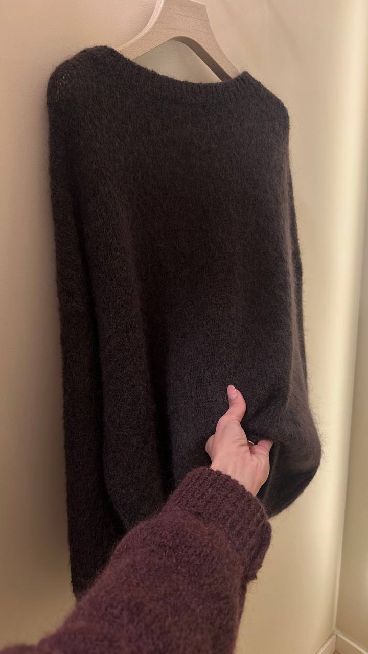 Mohair and Wool Jumper in Chocolate Color