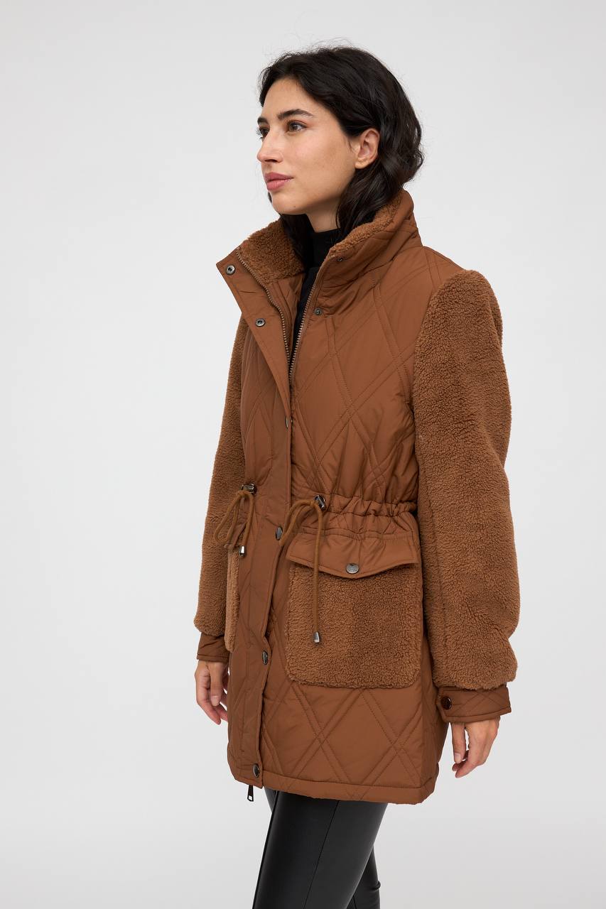 Teddy Quilted Jacket with Combined Sleeves