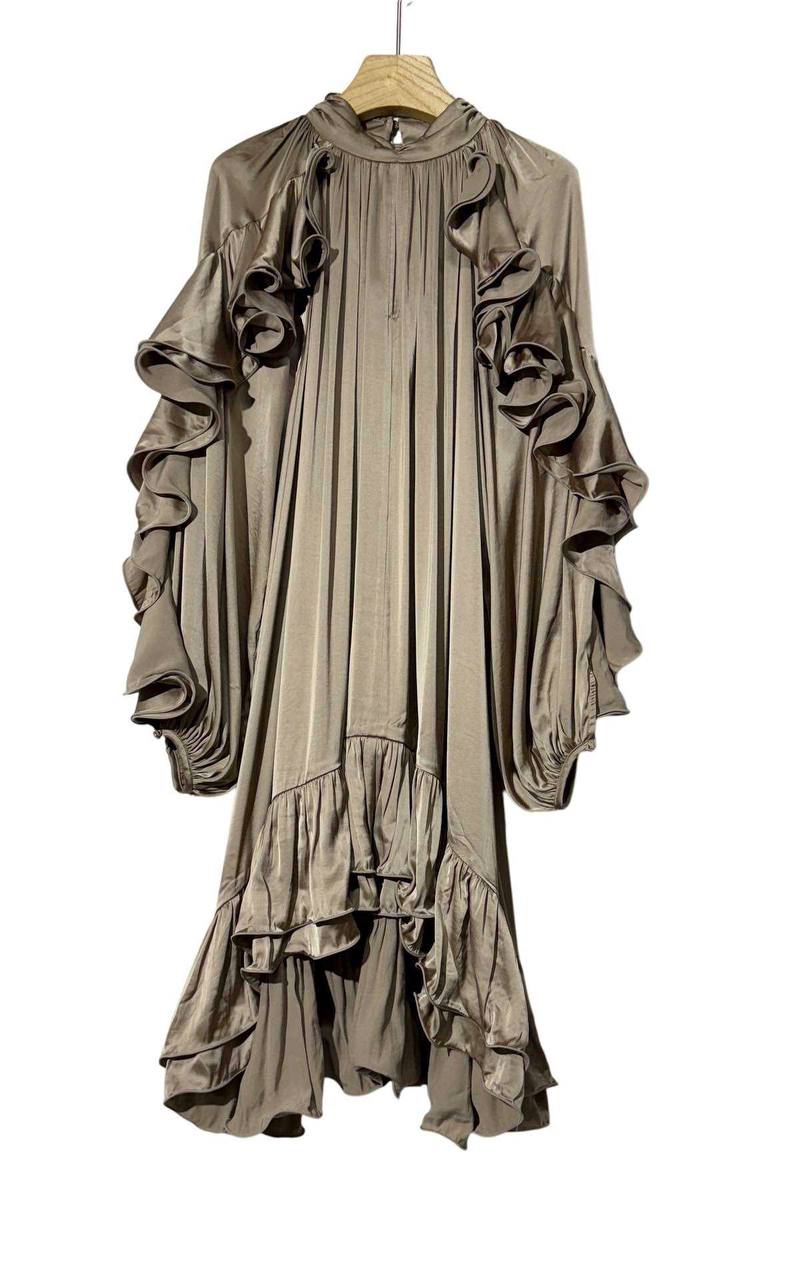 Romantic Silk Dress with Voluminous Ruffles