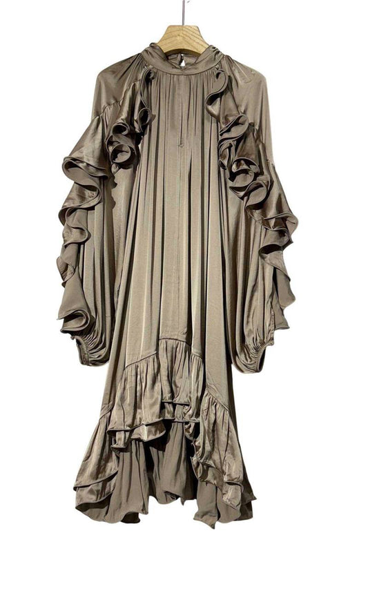 Romantic Silk Dress with Voluminous Ruffles