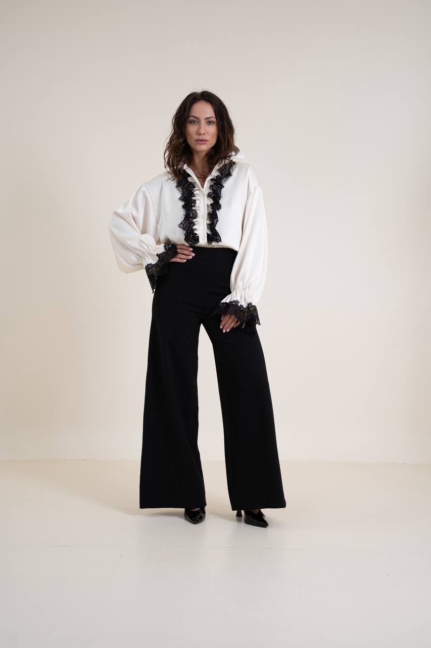 Voluminous Silk Blouse with Lace