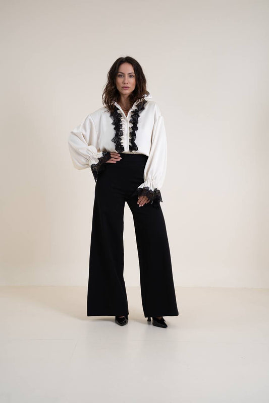 Voluminous Silk Blouse with Lace