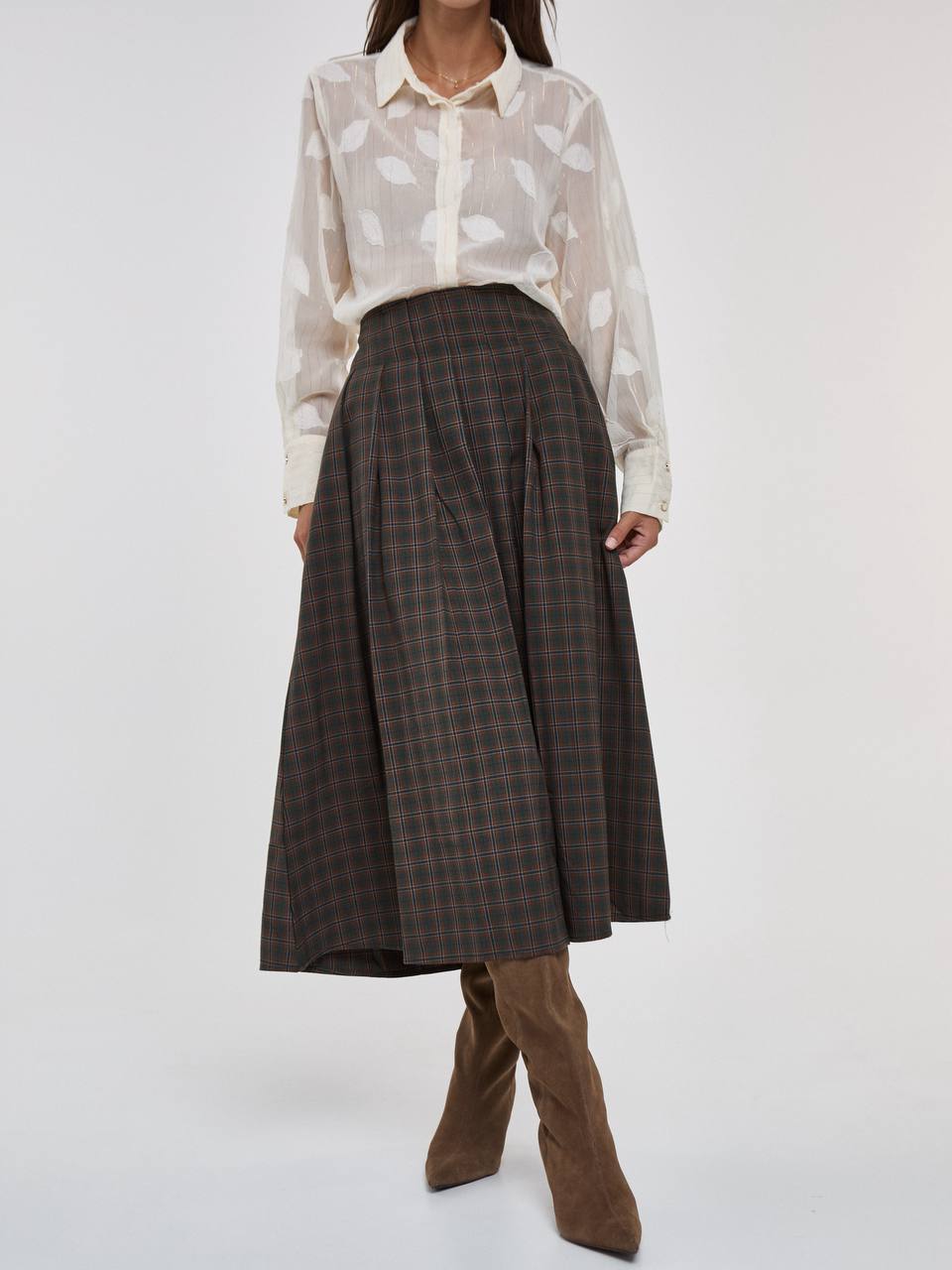 Mid-Length Plaid Skirt