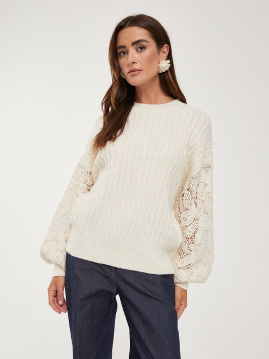 Classic Braid Texture Jumper with Embroidery on Sleeves