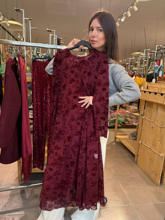 Chiffon Gown with Velvet Pattern