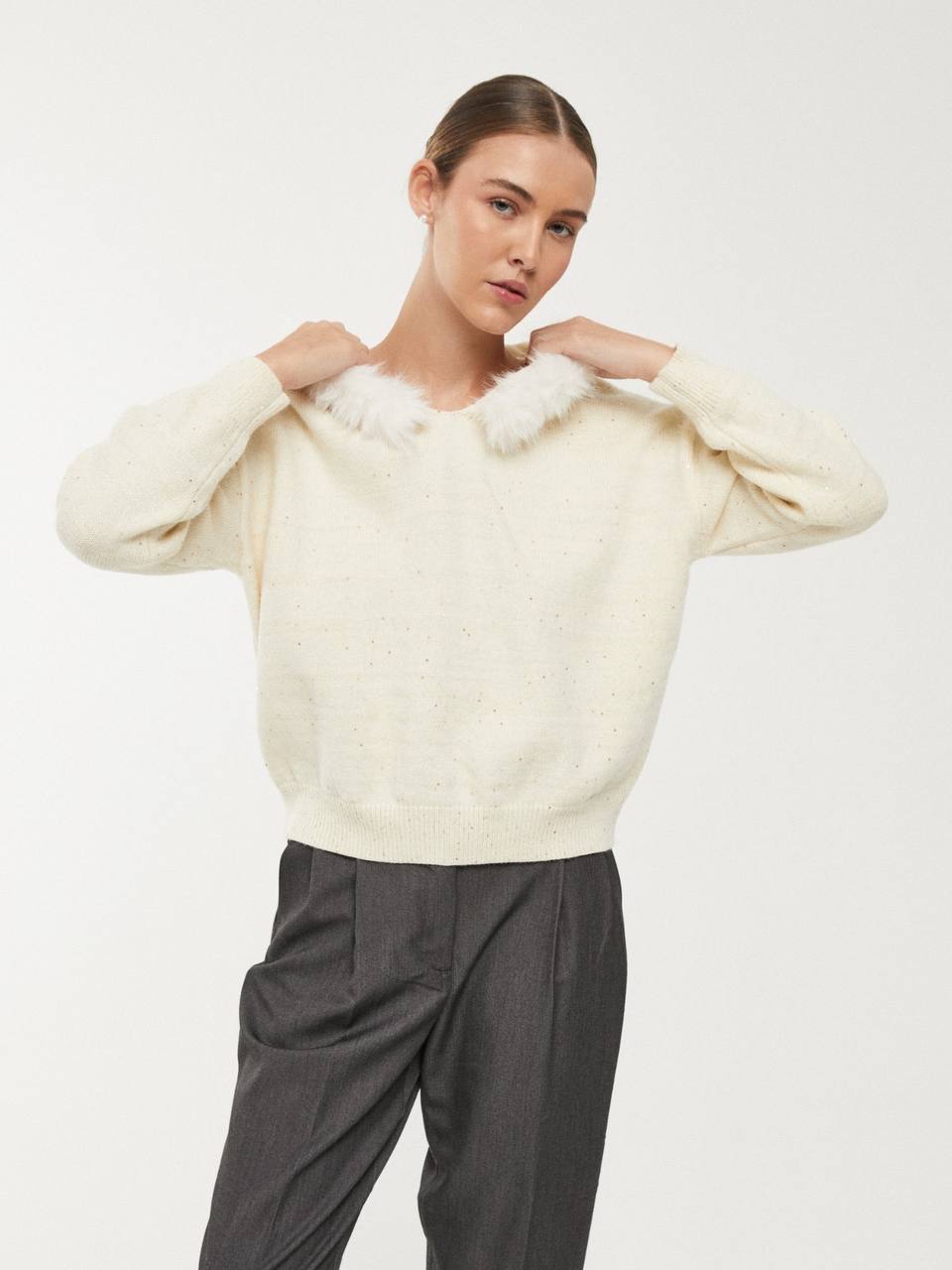 Knit Jumper with Hood and Fur