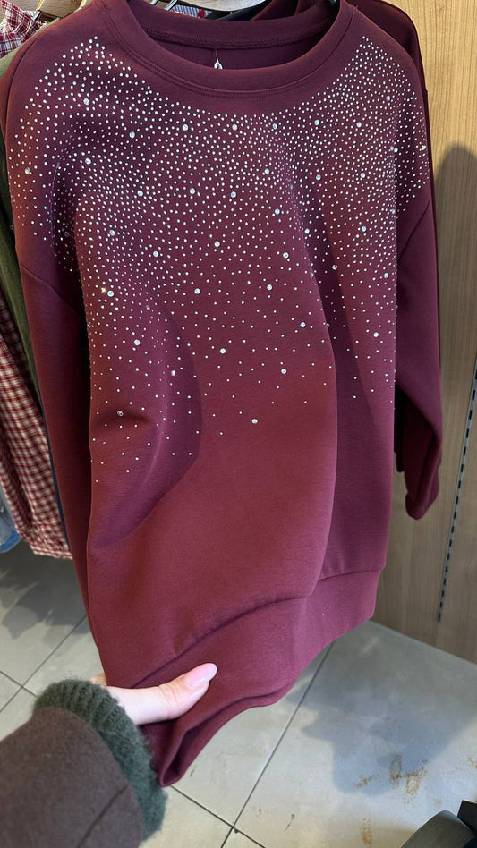 Basic Hoodie with Crystal Embellishment