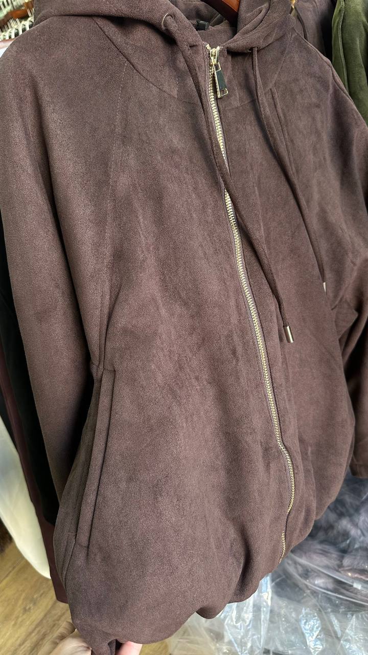 Padded Bomber Jacket in Soft Eco Suede