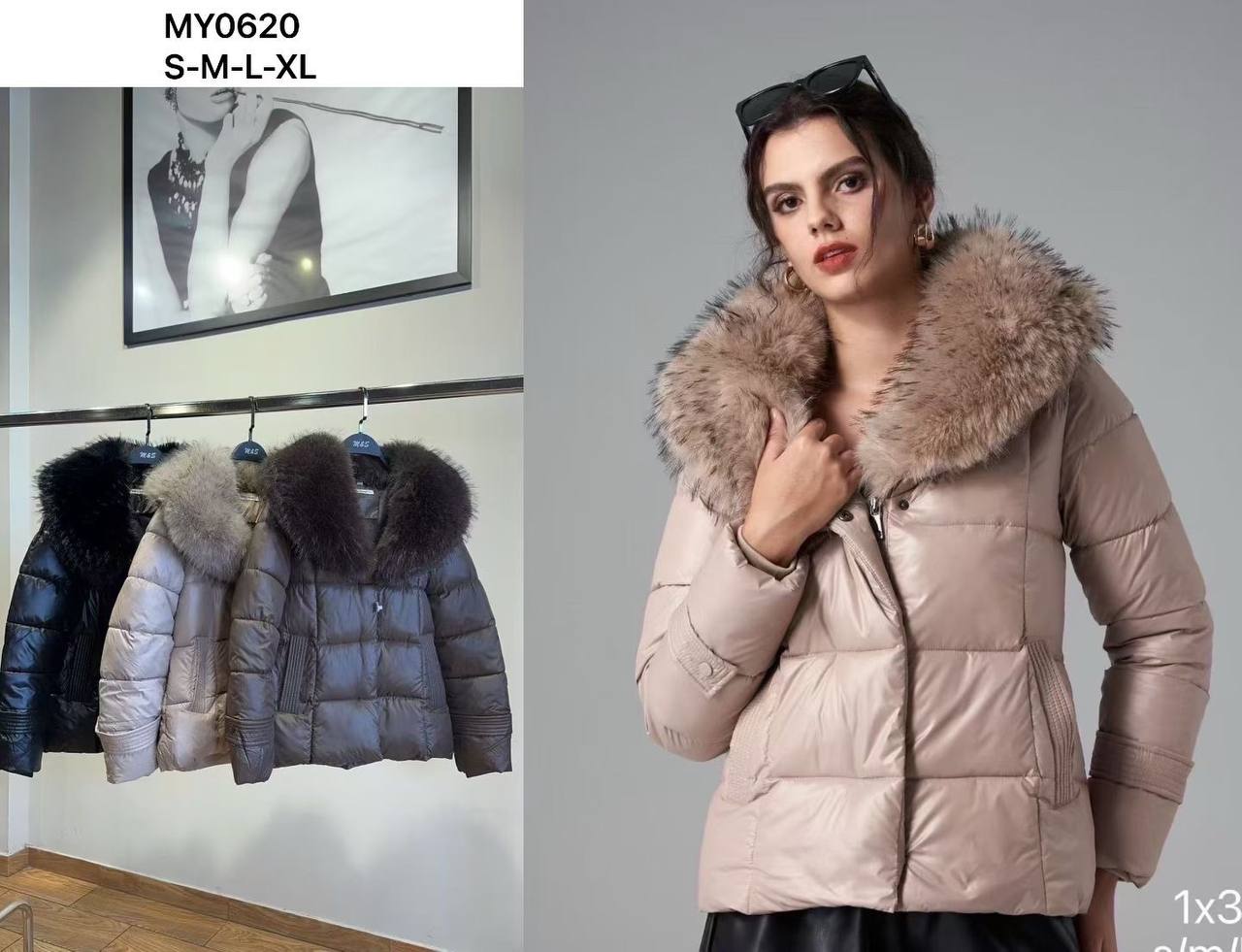 Jacket with a voluminous collar made of eco-fur